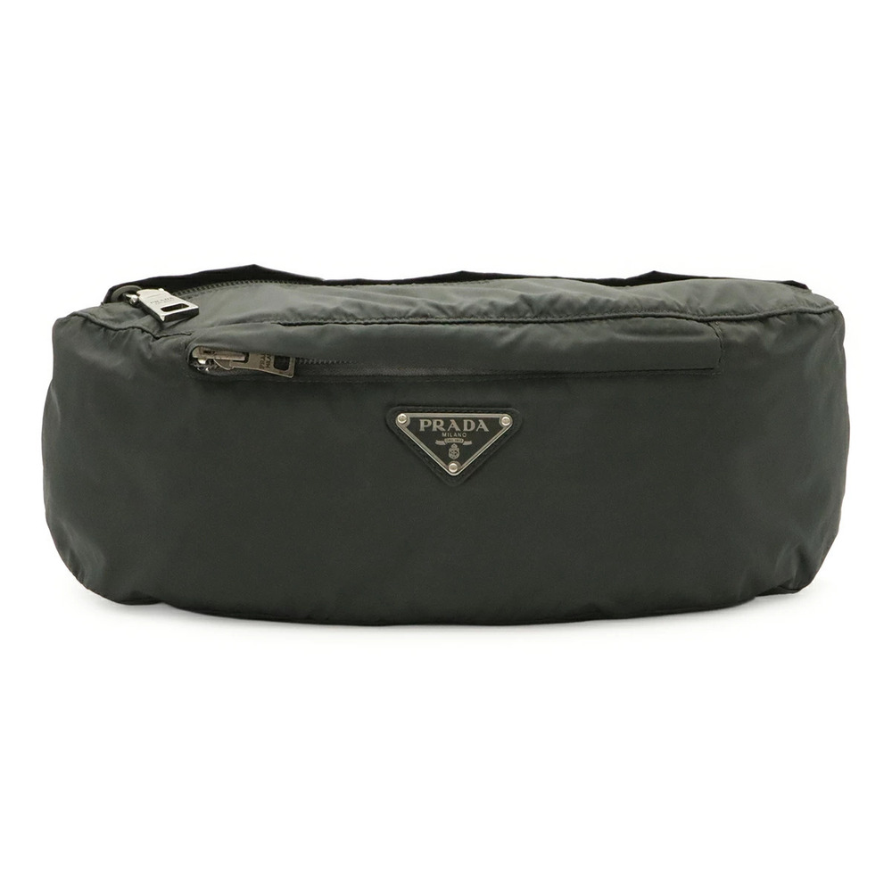 Prada Triangle Body Bag Waist Pouch Clutch Hip Gray